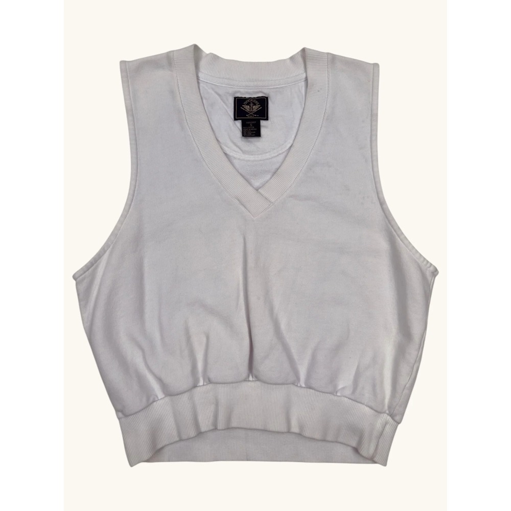 Dockers Golf Mens Small White V-Neck Sleeveless Sweatshirt Vest Cotton Ribbed